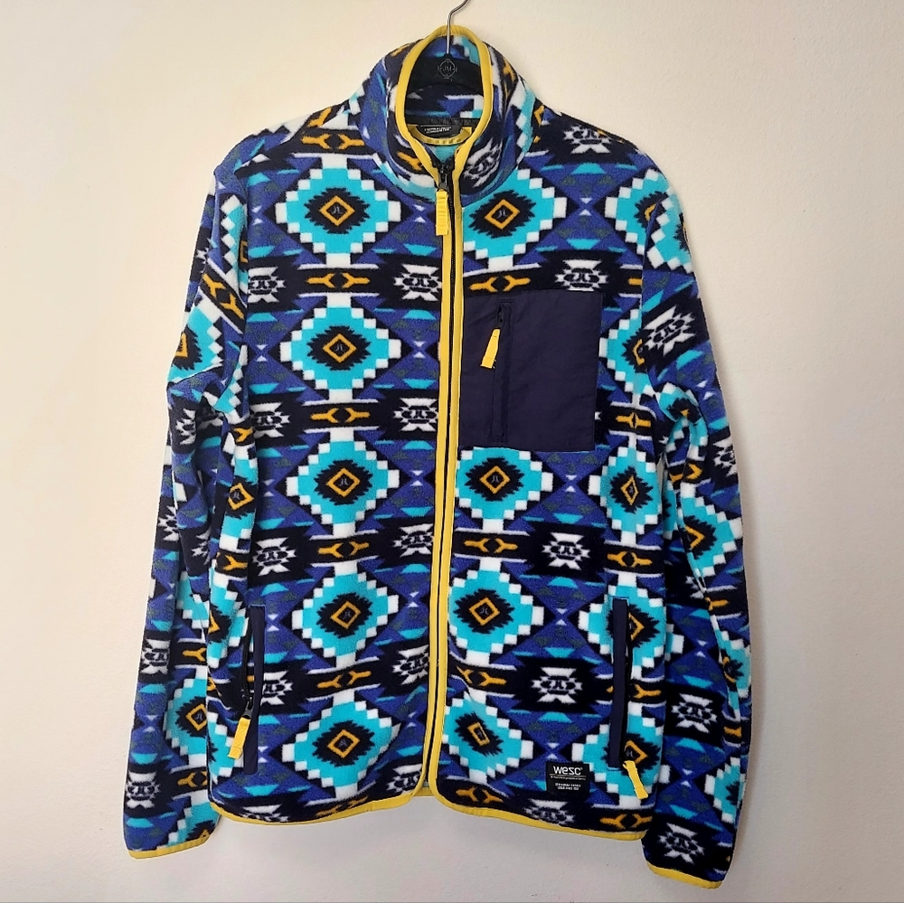 WeSC Aztec Unisex 1/4 Zip Polar Fleece Men's Medium Woman's Large